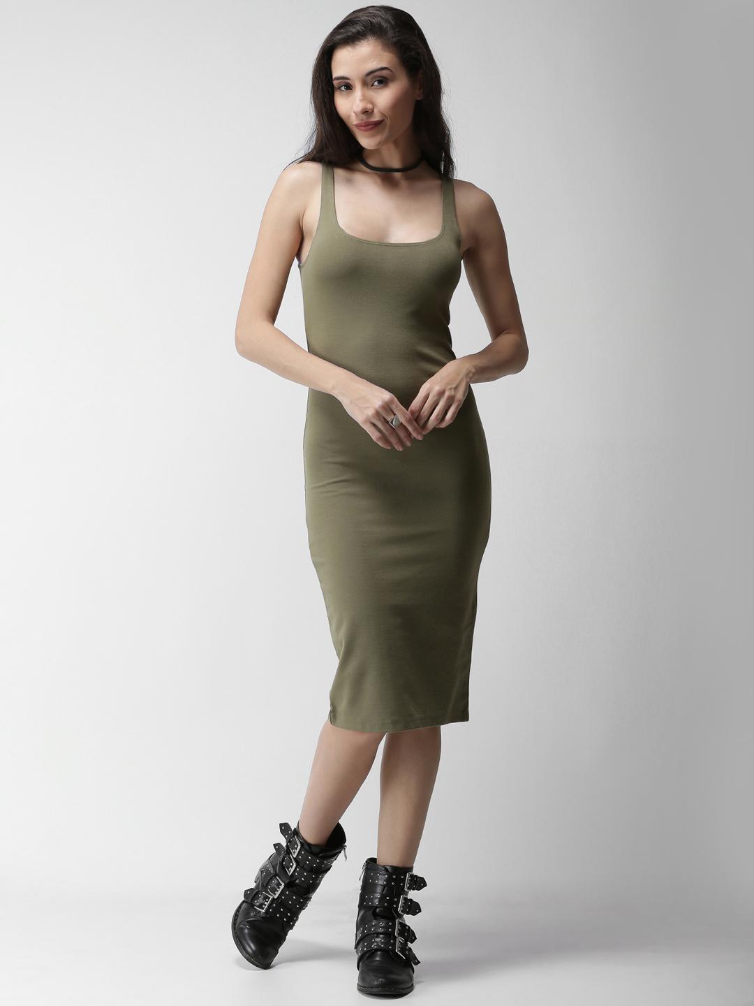Buy FOREVER 21 Women Olive Green Solid Bodycon Dress - Dresses for Women  2362987 | Myntra