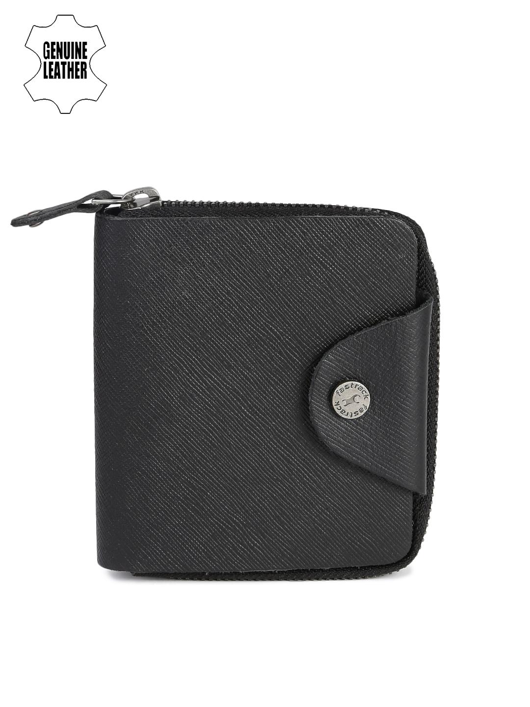 Buy Fastrack Men Black Solid Zip Around Wallet Wallets for Men