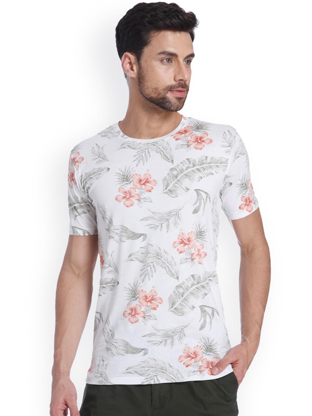 Buy ONLY SONS Men White Green Printed Round Neck T-shirt