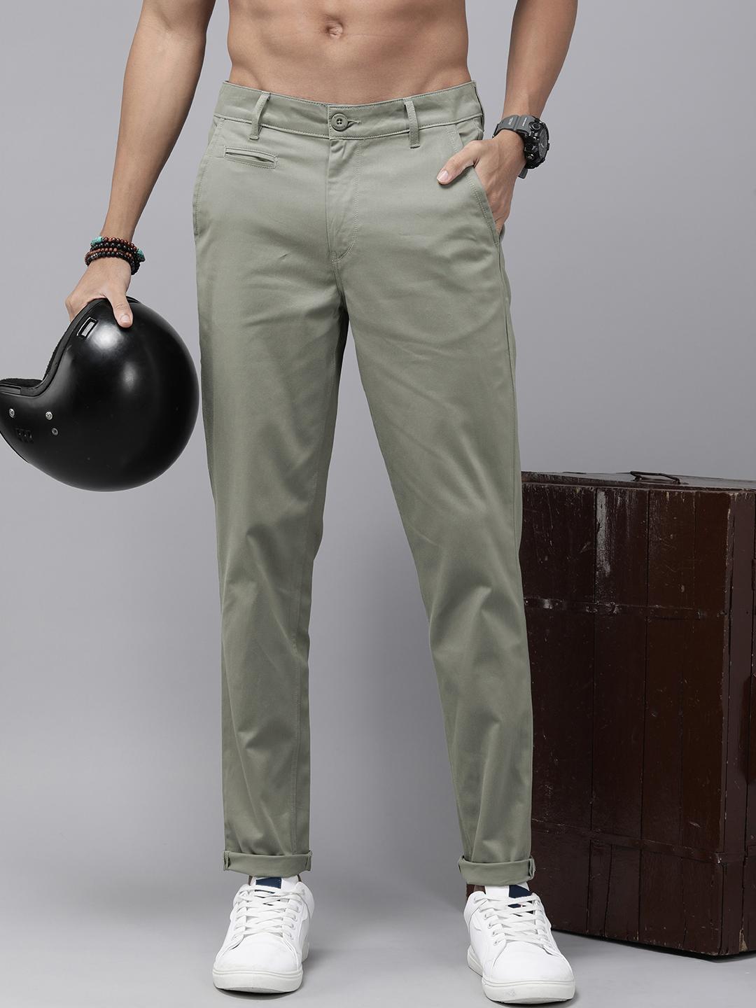 Buy Roadster Men Budford Satin Stretch Chinos - Trousers for Men