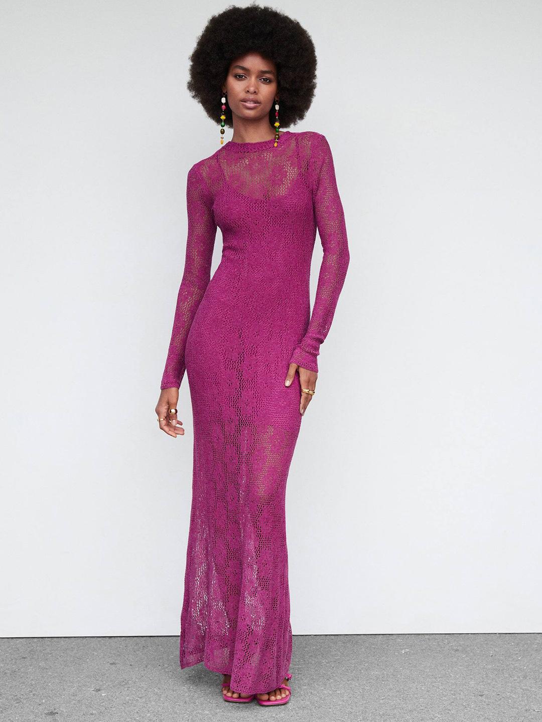 Buy MANGO Sheer Floral Self-Design Maxi Dress Dresses for Women