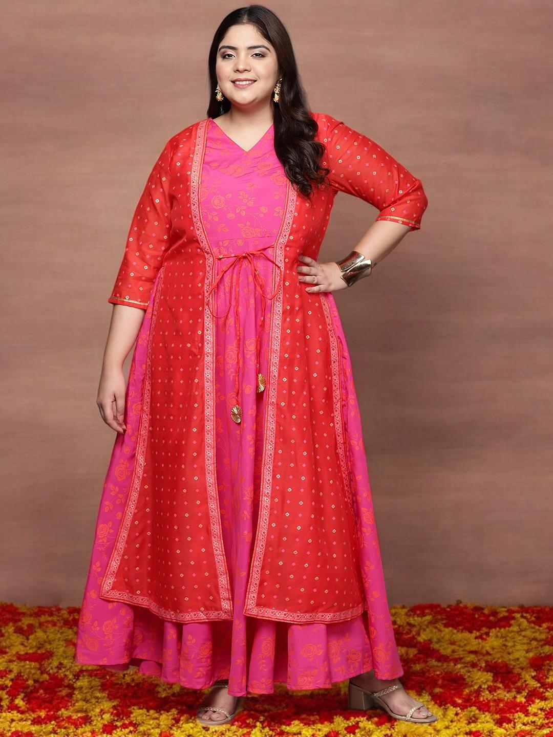 Buy A PLUS BY AHALYAA Plus Size V-neck Maxi Ethnic Dress Ethnic