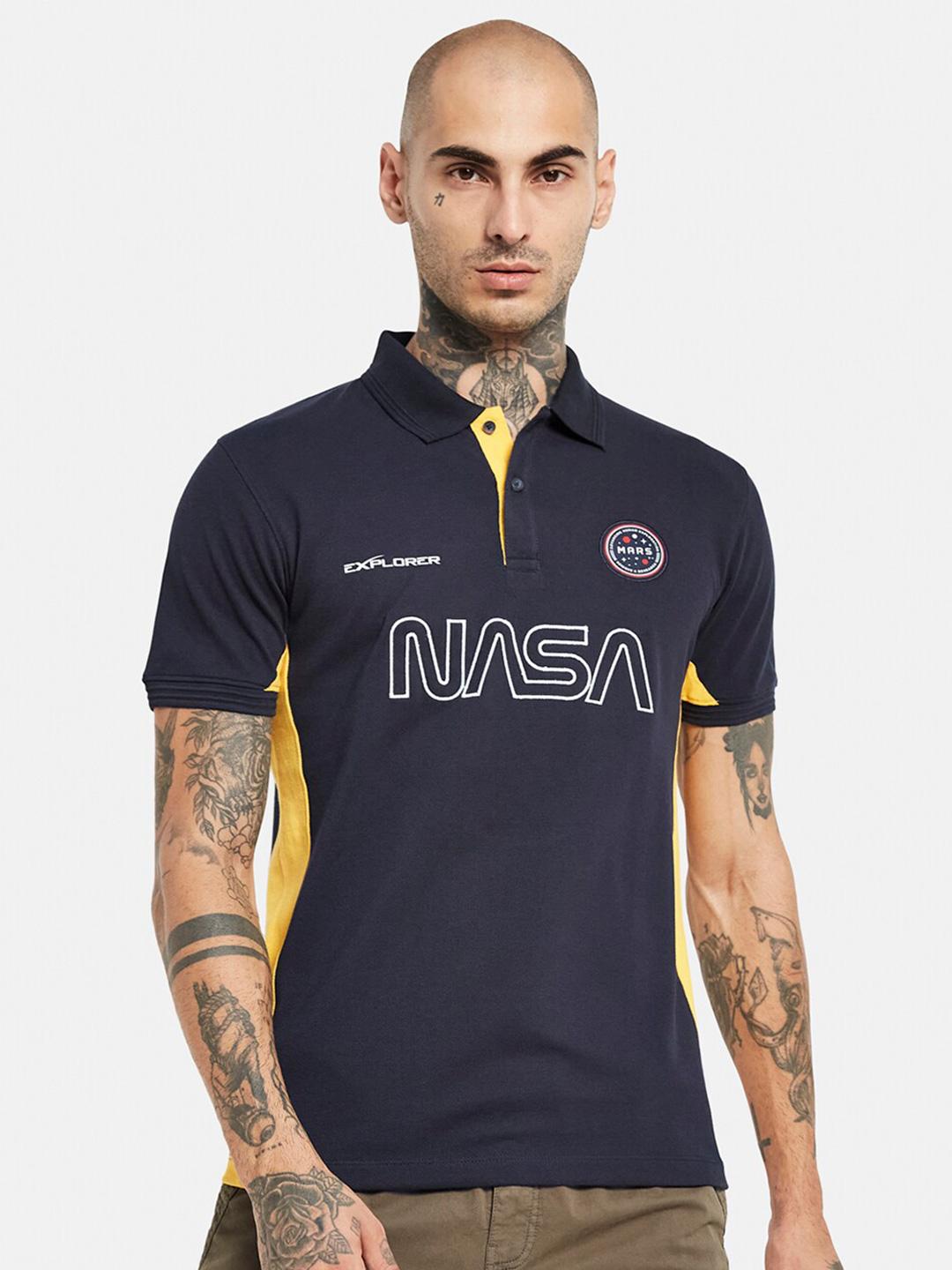 Buy Octave Nasa Printed Polo Collar Cotton T-shirt Tshirts for