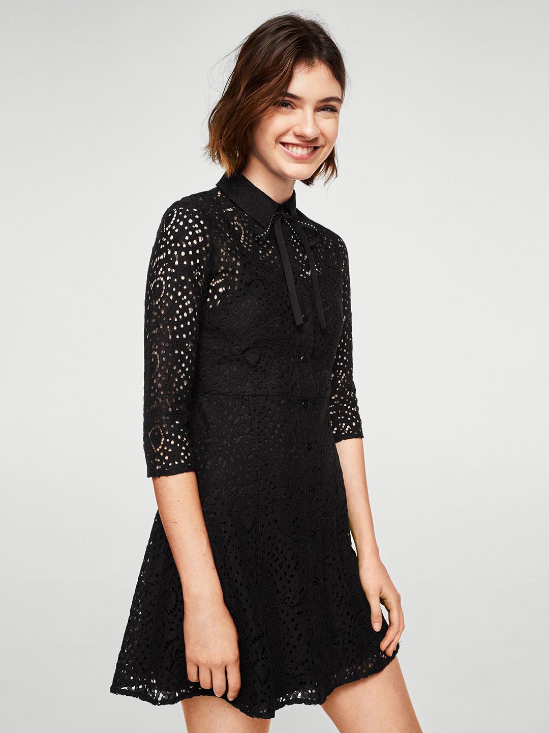 Buy MANGO Women Black Lace Shirt Dress - Dresses for Women 2393628 | Myntra