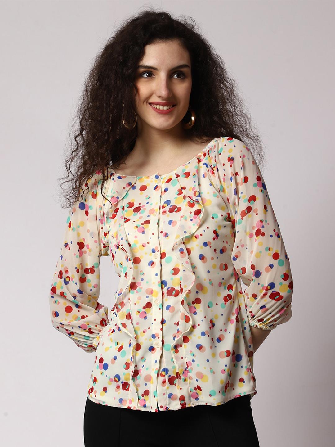Prettify Geometric Printed Puff Sleeves Top