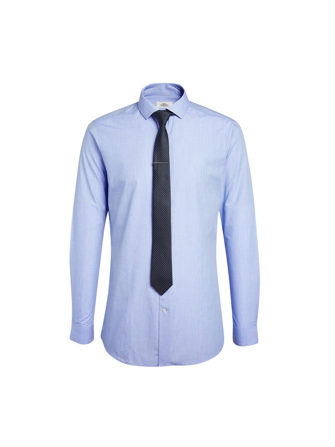 Buy next Men Blue Comfort Slim Fit Solid Formal Shirt With Tie And