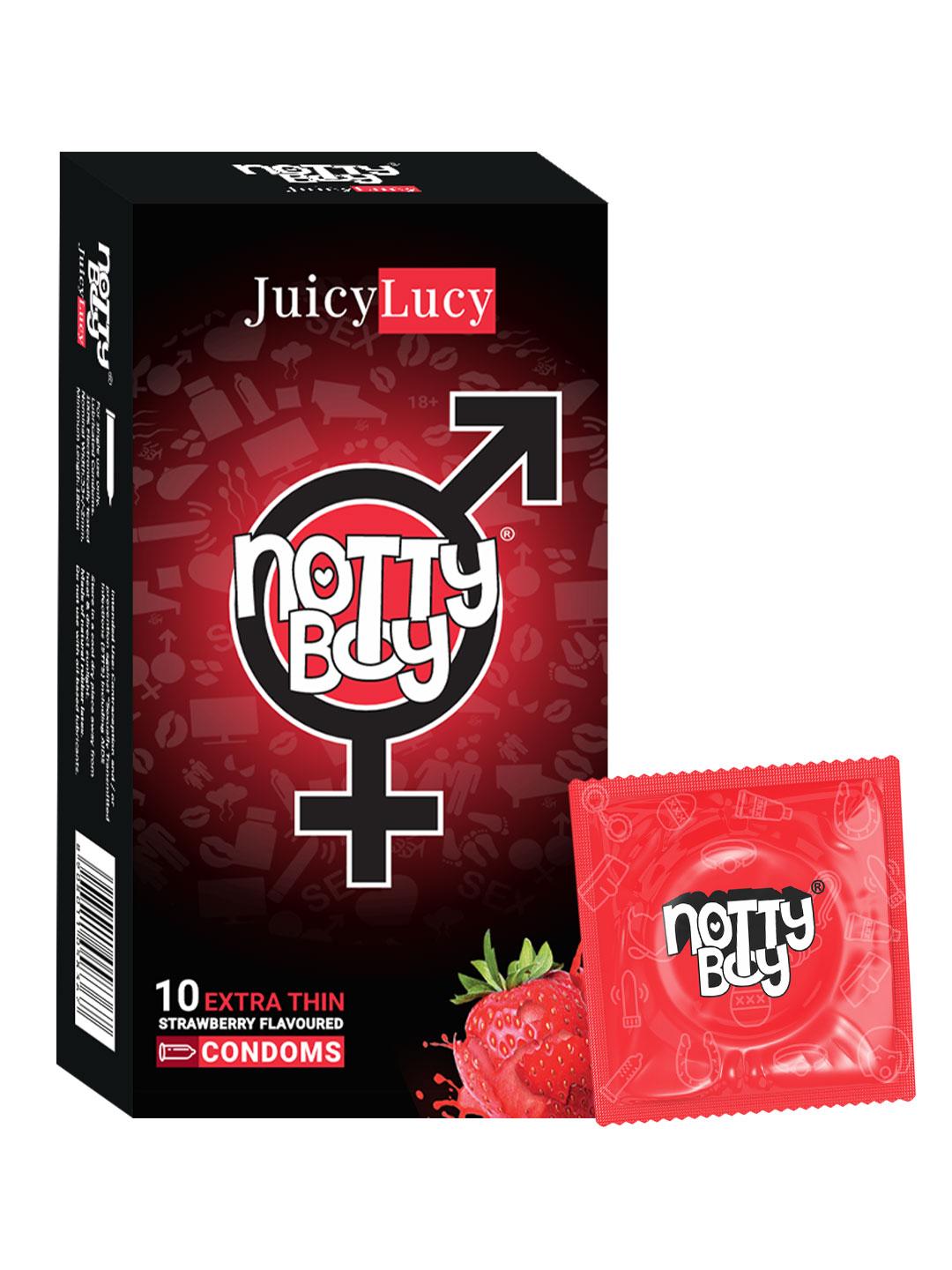 Buy noTTy Boy Men JuicyLucy Strawberry Flavoured Extra Thin Condoms - 10  Pcs - Condoms for Men 24040600 | Myntra
