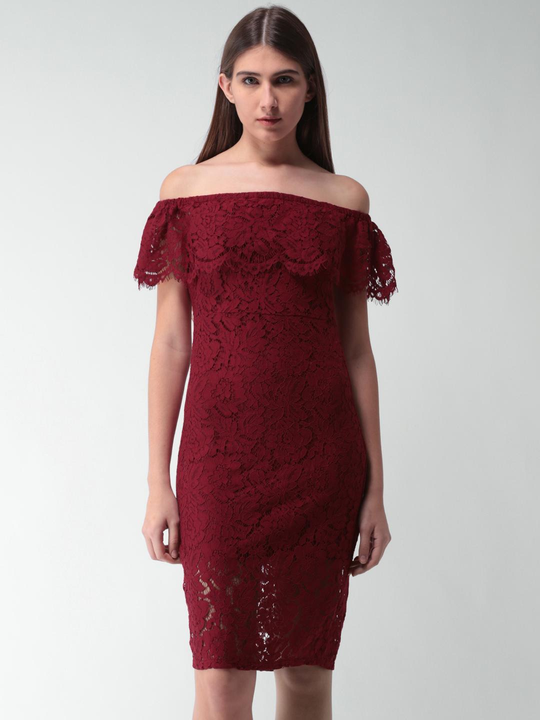 Buy FOREVER 21 Women Burgundy Self Design A-Line Dress - Dresses for Women  2406682 | Myntra