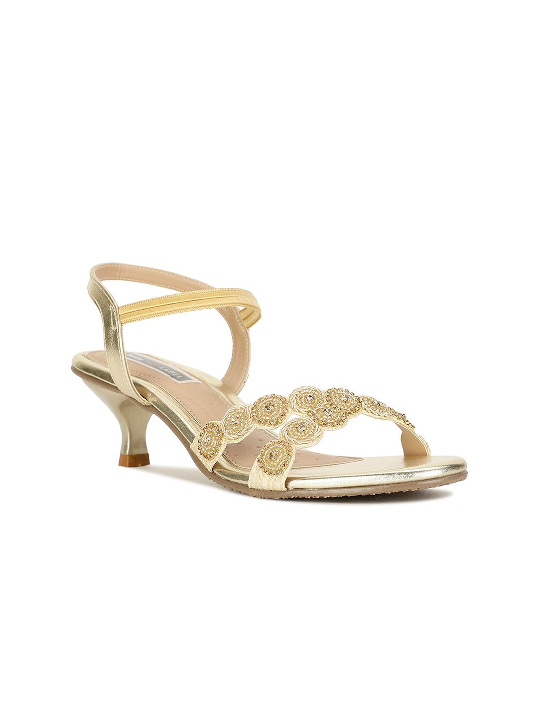 Buy Bata Gold-Toned Embellished Kitten Heels With Backstrap
