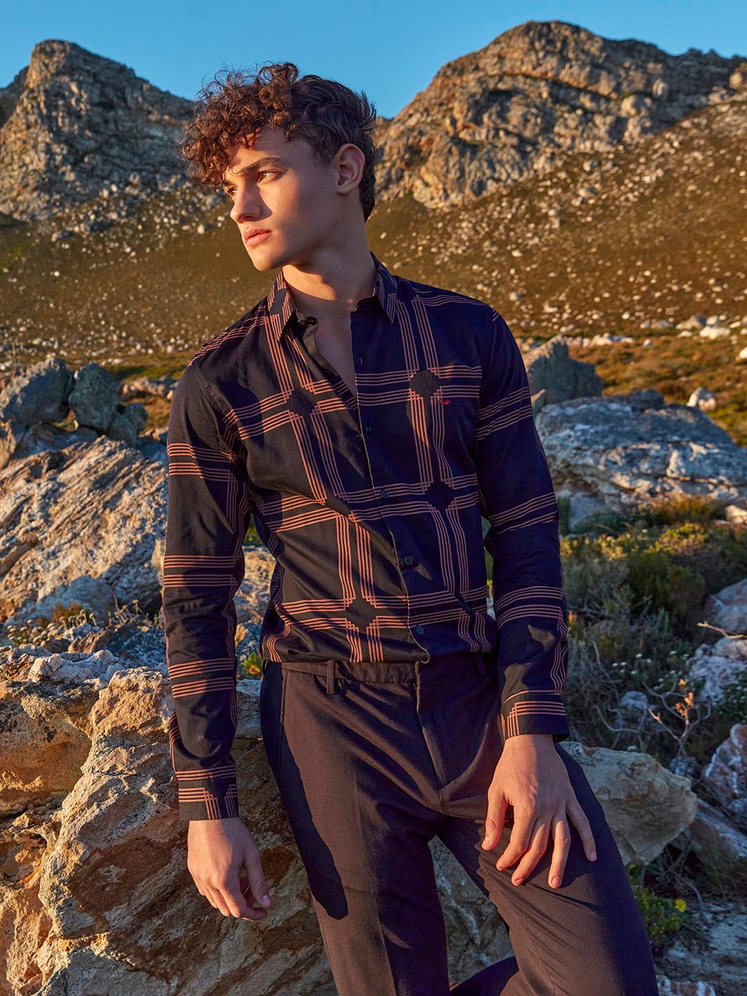Mufti Navy Blue Slim Fit Tartan Checks Shirt - Image 1