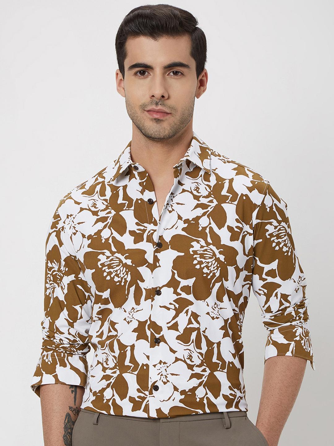 Mufti Floral Printed Slim Fit Pure Cotton Casual Shirt