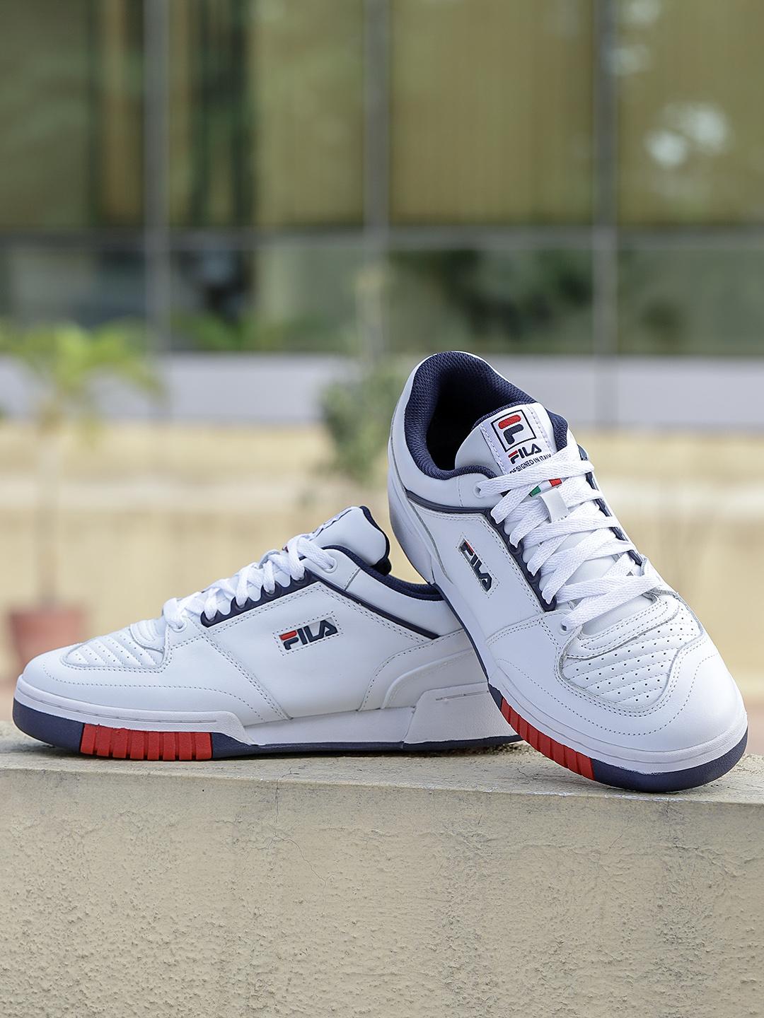 Buy FILA Men White Solid Leather Mid-Top Targa Sneakers Casual