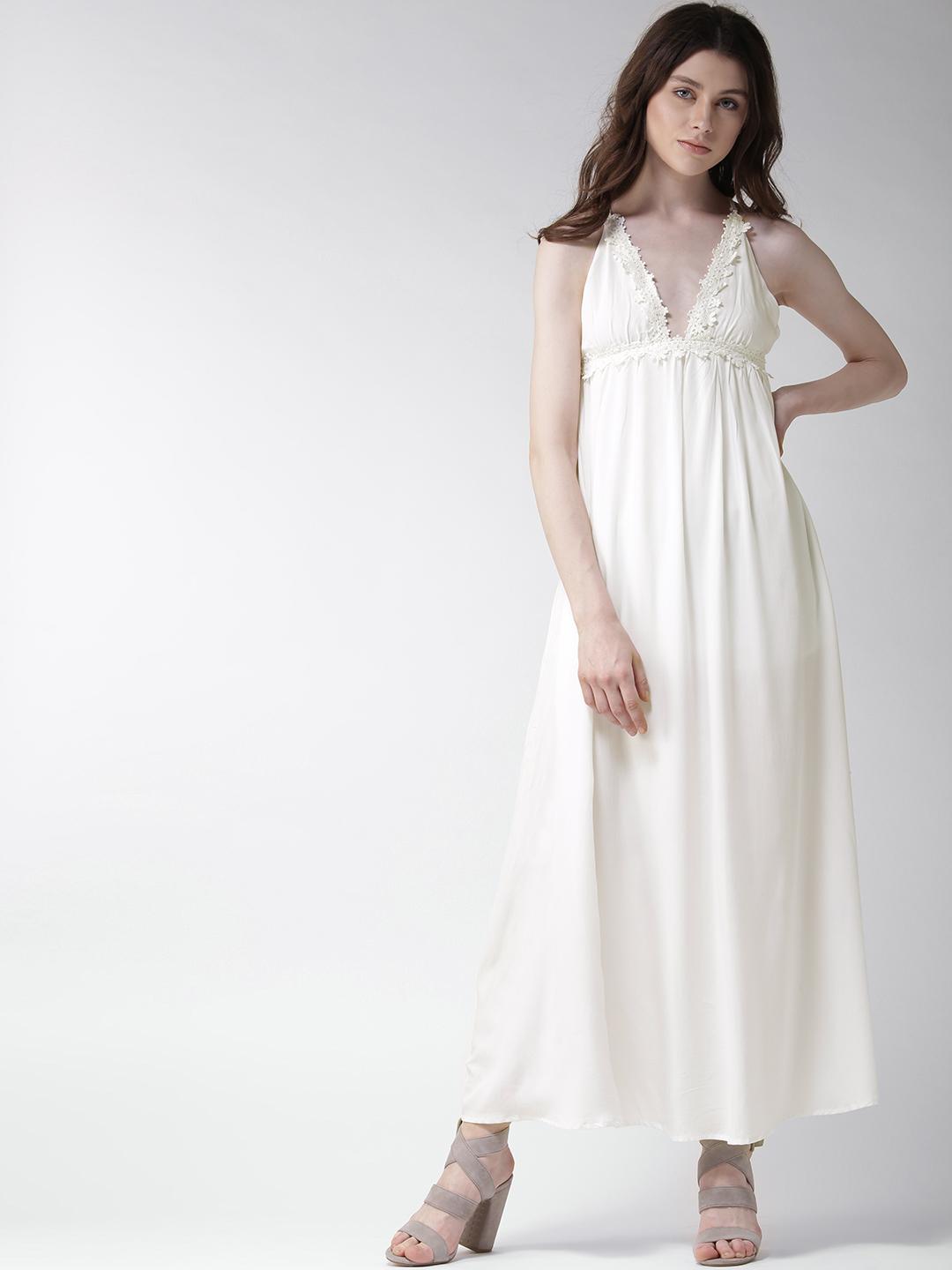 Buy FOREVER 21 Women Off-White Solid Maxi Dress - Dresses for Women 2436808  | Myntra
