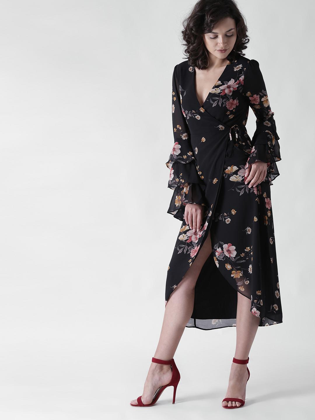 knee length dresses for ladies Plus Size Chiffon Floral Print Midi Dress main image 0