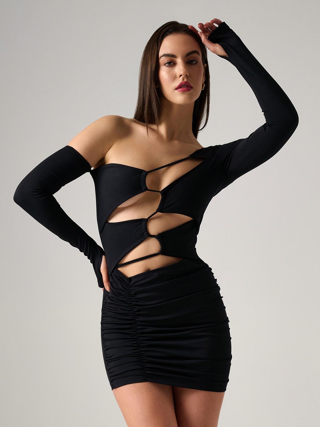 pink cut out long sleeve dress Amazon