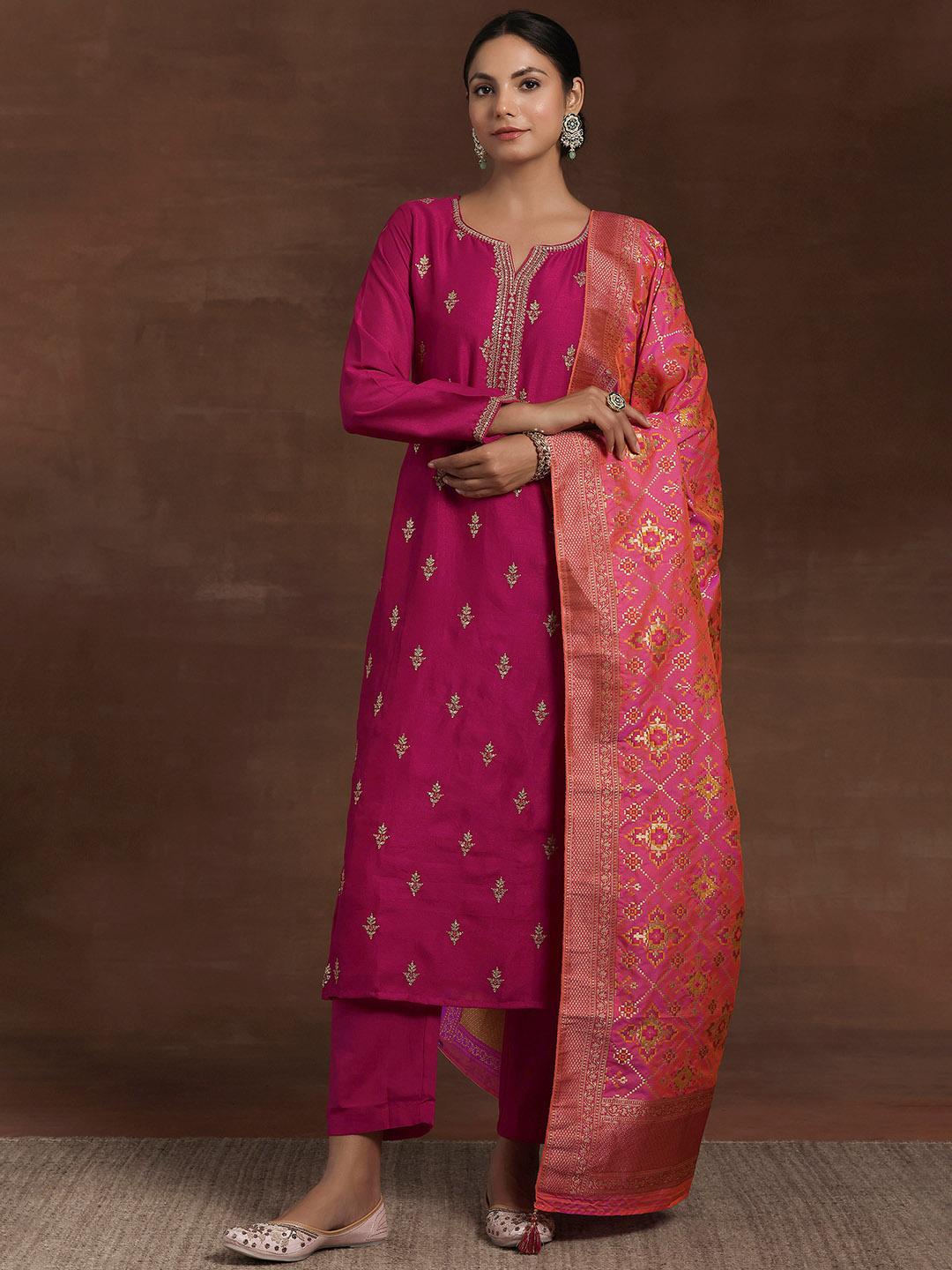 Libas Floral Embroidered Regular Kurta With Trousers & Dupatta