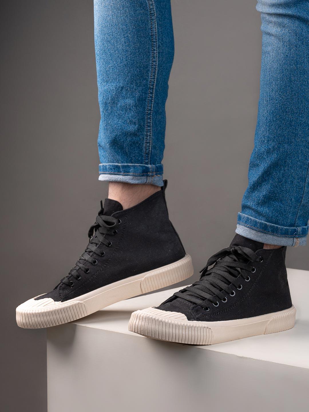 Buy Styli Men Black Hi-Top Canvas Lace Up Sneakers Casual Shoes