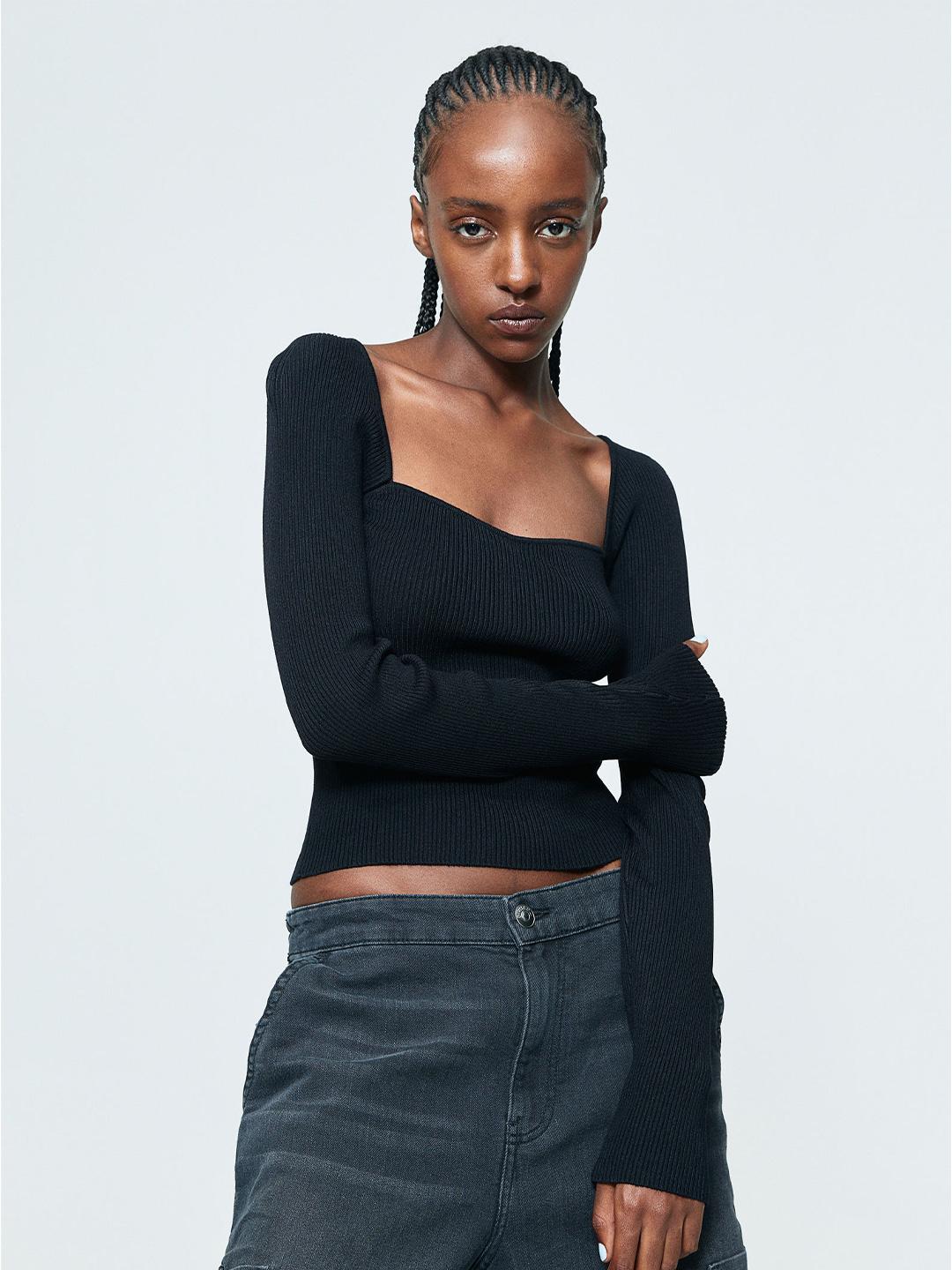 H BEAUTY&YOUTH◇RIB HIGH NECK KNIT/M/ウール/BLU/12131053541