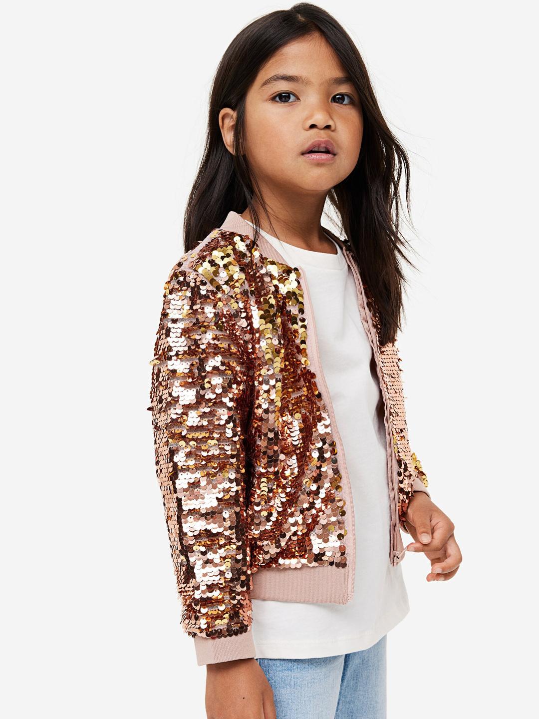 Rose Gold Bomber Sequin Jacket Buy H&M Girls Sequined Bomber