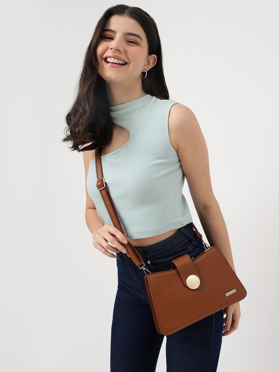 Fastrack Solid Detachable Strap Structured Sling Bag - Image 1