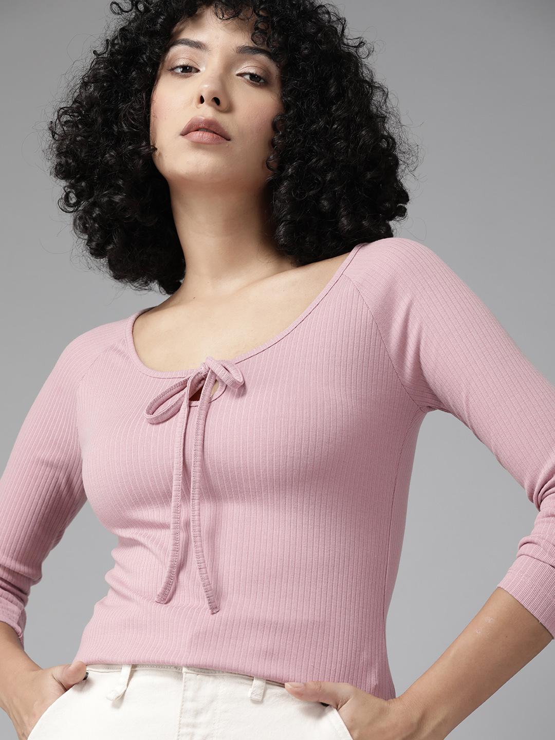 【R】Marie knit tops black pink セット Buy The Roadster Lifestyle Co. Ribbed Tie-Up Neck Top - Tops for