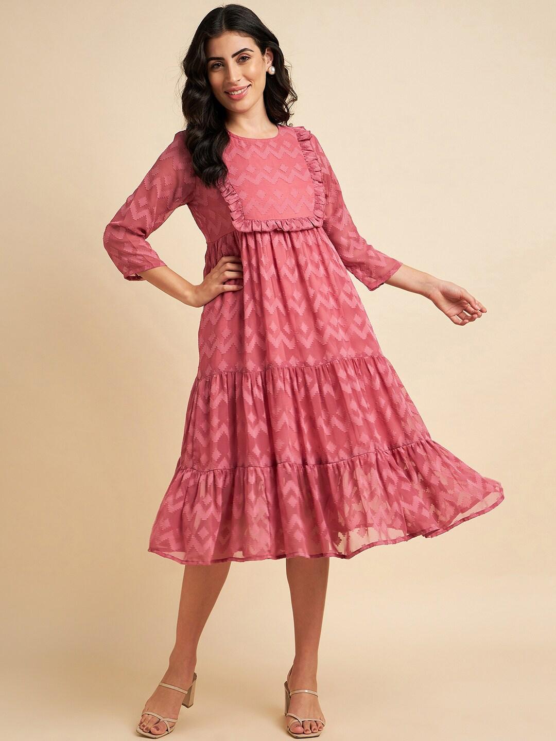 Buy Azira Self Design Ruffled Tiered Georgette Fit & Flare Midi