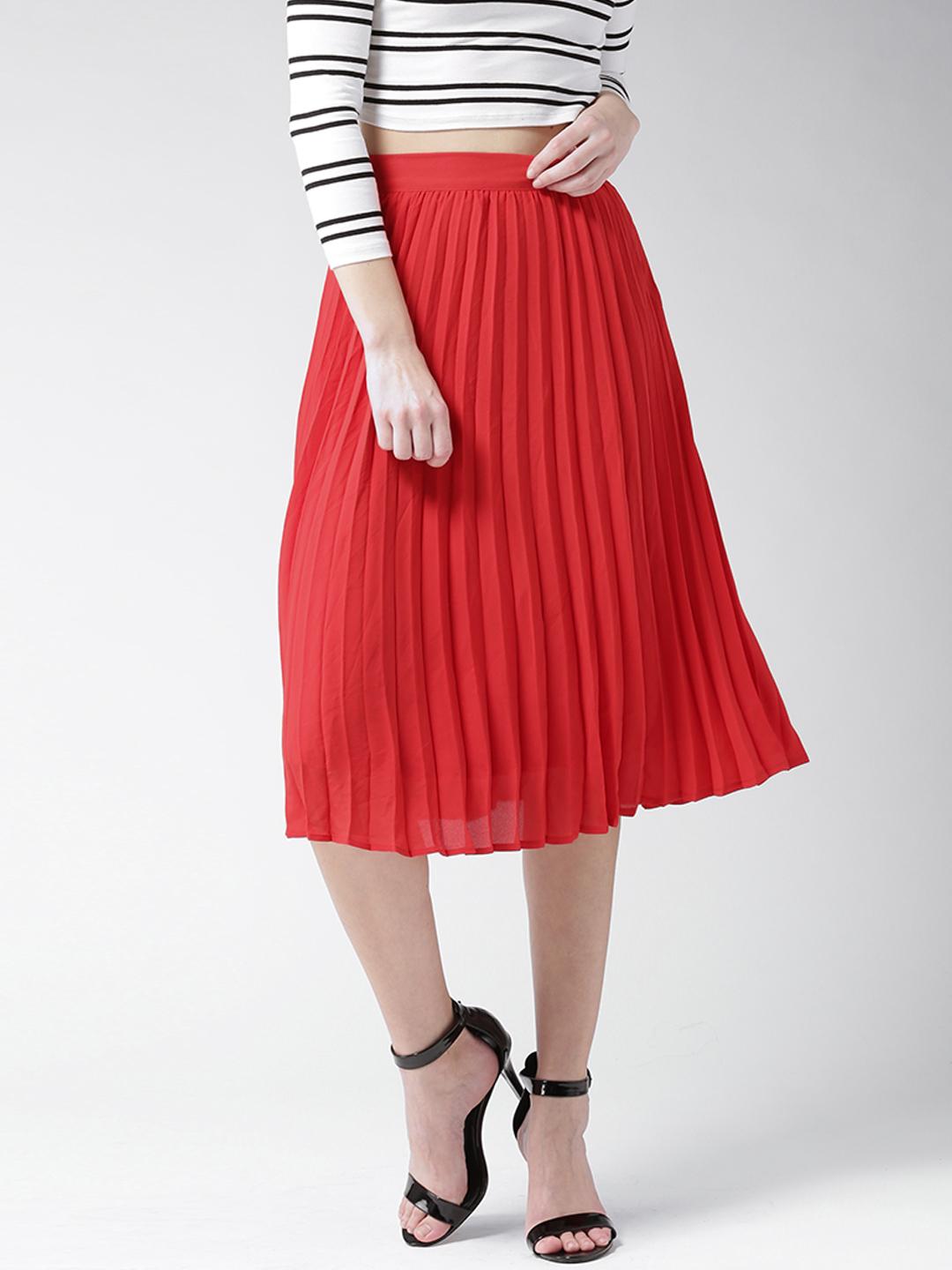 Buy FOREVER 21 Red Accordion Pleat A-Line Midi Skirt Skirts for