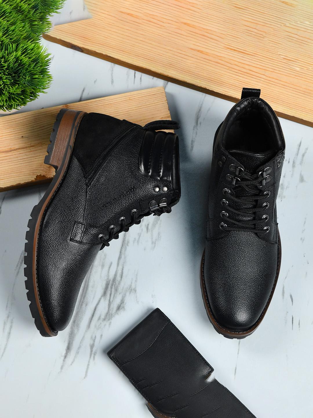 Buy KICKSFIRE Men Textured Genuine Leather Mid-Top Biker Boots