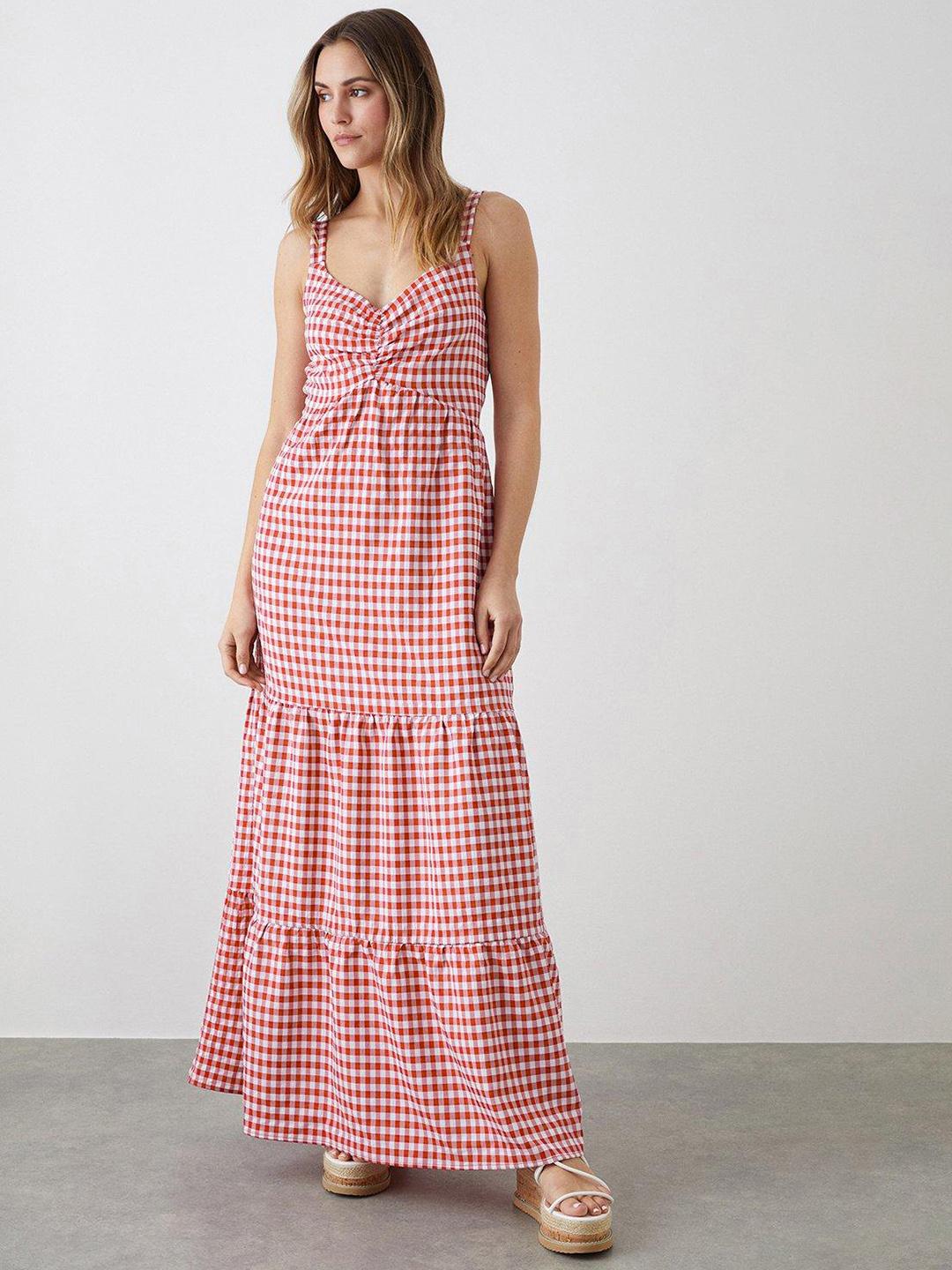 strapless open back dress Delphine Mini Cami Dress in Mini Gingham Wine with White Lace