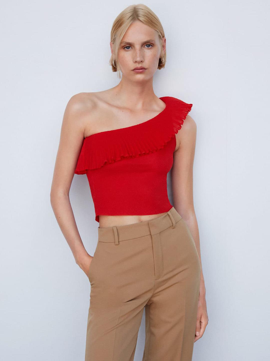 Buy MANGO One-Shoulder Ruffles Crop Top - Tops for Women 24705552