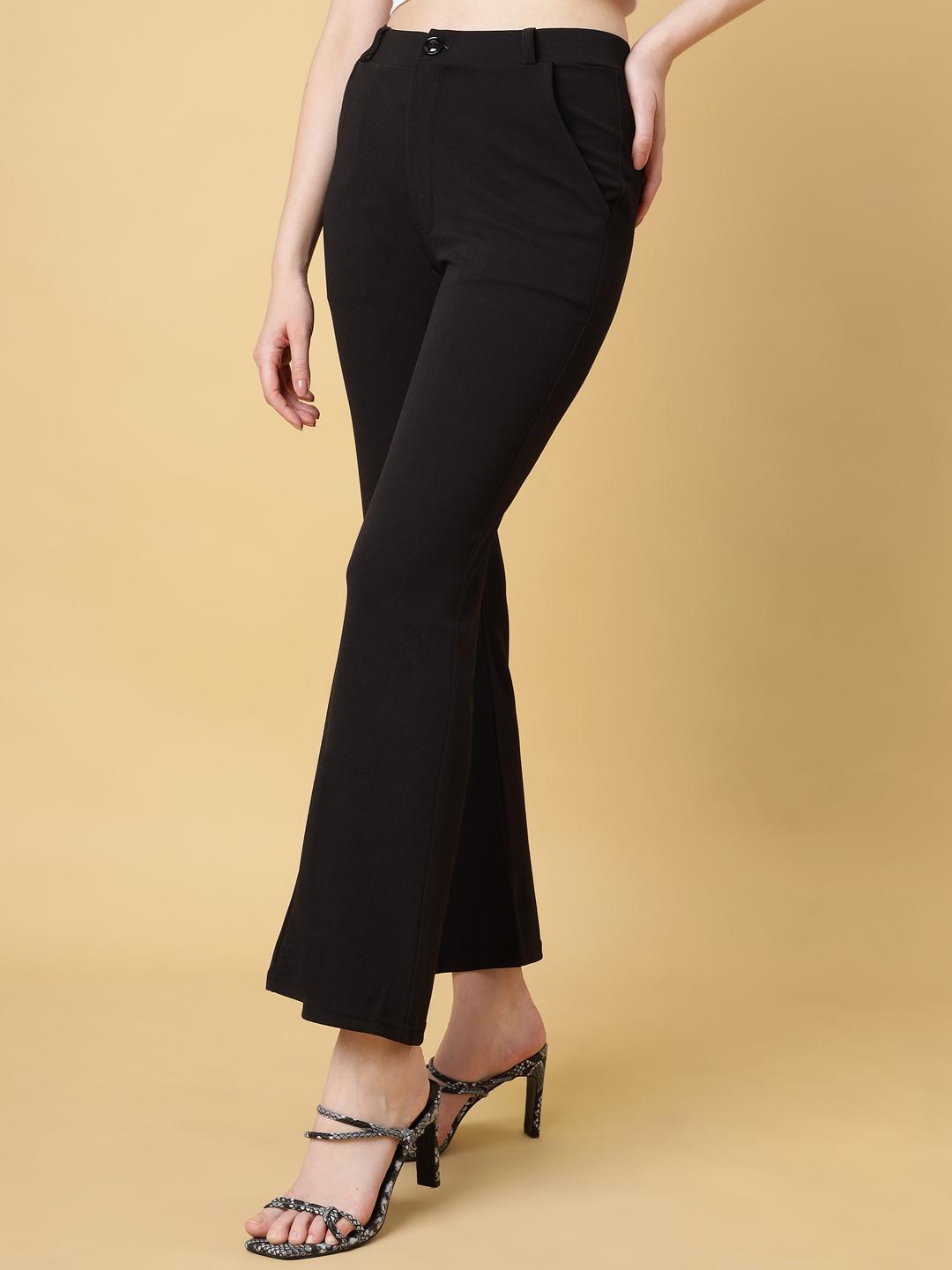 Buy FITHUB Women High-Rise Cotton Bootcut Trousers Trousers for