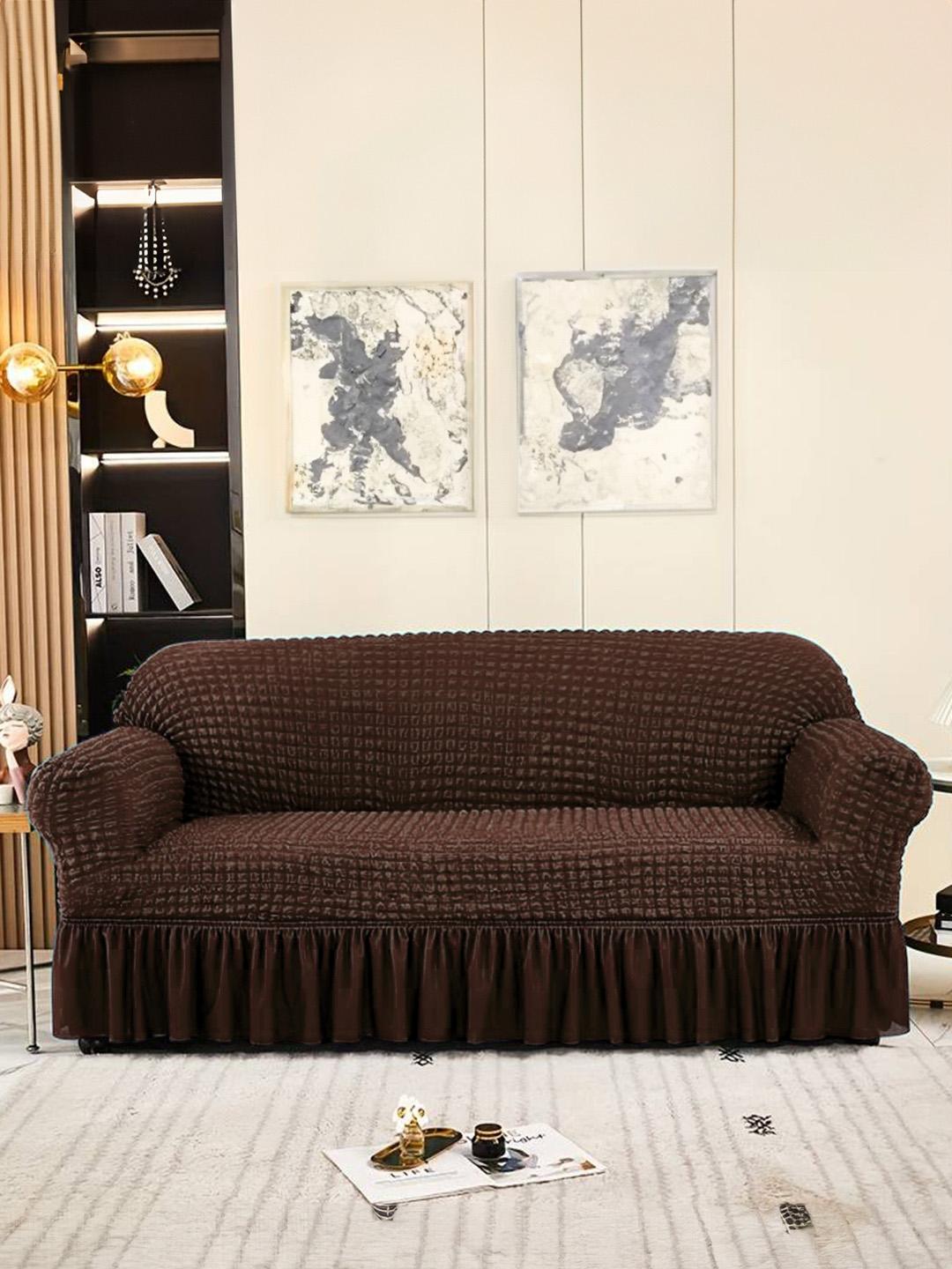 Cortina Brown Self-Design Stretchable 2-Seater Sofa Cover - Main Image
