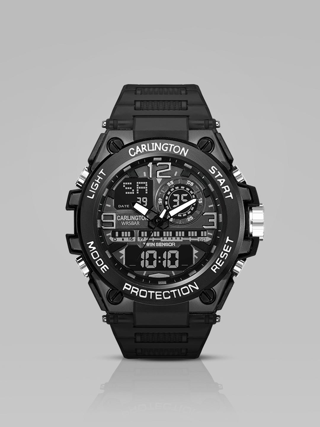 CARLINGTON Men Printed Dial Black Straps Analogue and Digital Watch CT  3377 Black