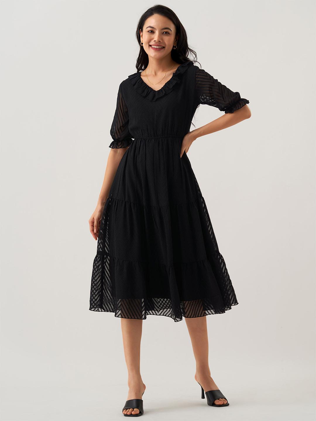 HIAND Ruffled-Hem Polo Dress AASK Self Design Ruffles Tiered Fit