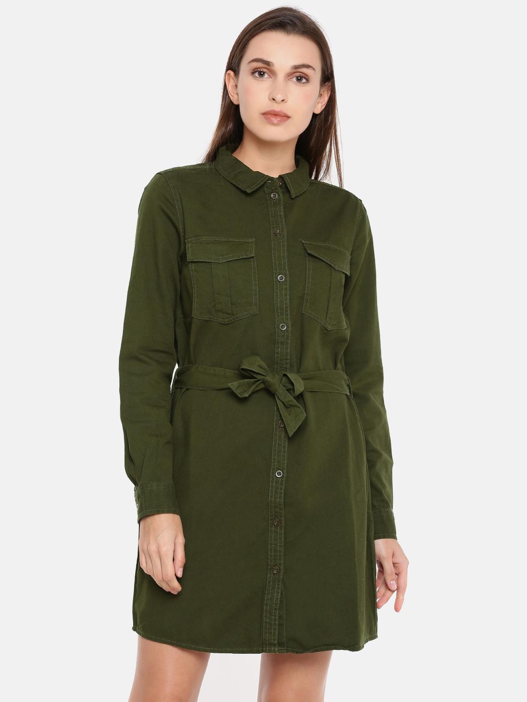 khaki green denim dress Aline Denim Dress