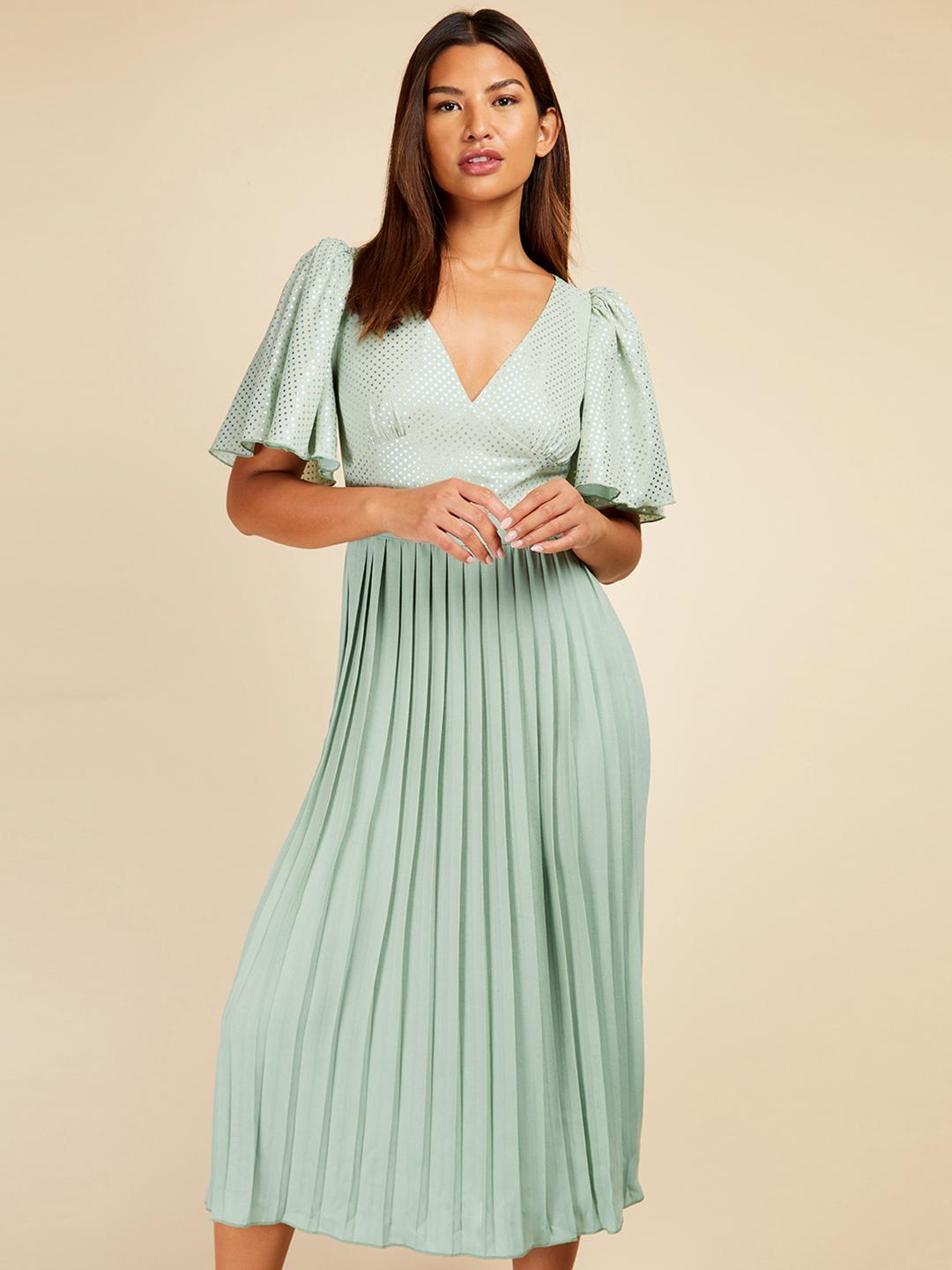 open lace back dress Rent Little Mistress Green Satin Pleated Midaxi Dress main image 0