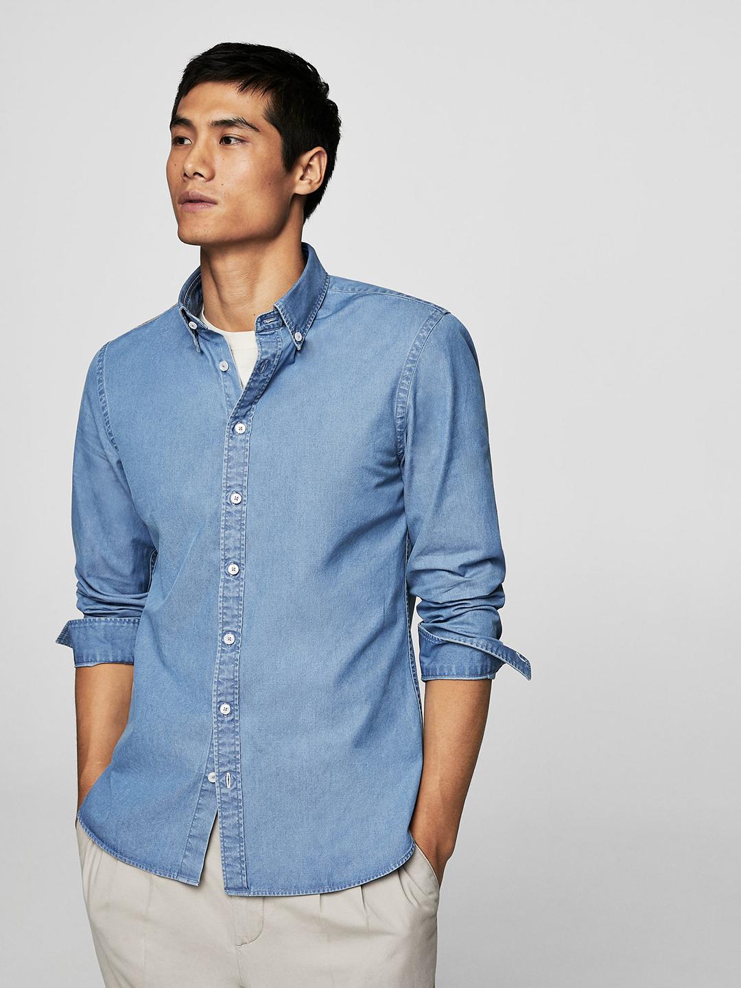 Buy MANGO MAN Men Blue Slim Fit Solid Casual Denim Shirt - Shirts