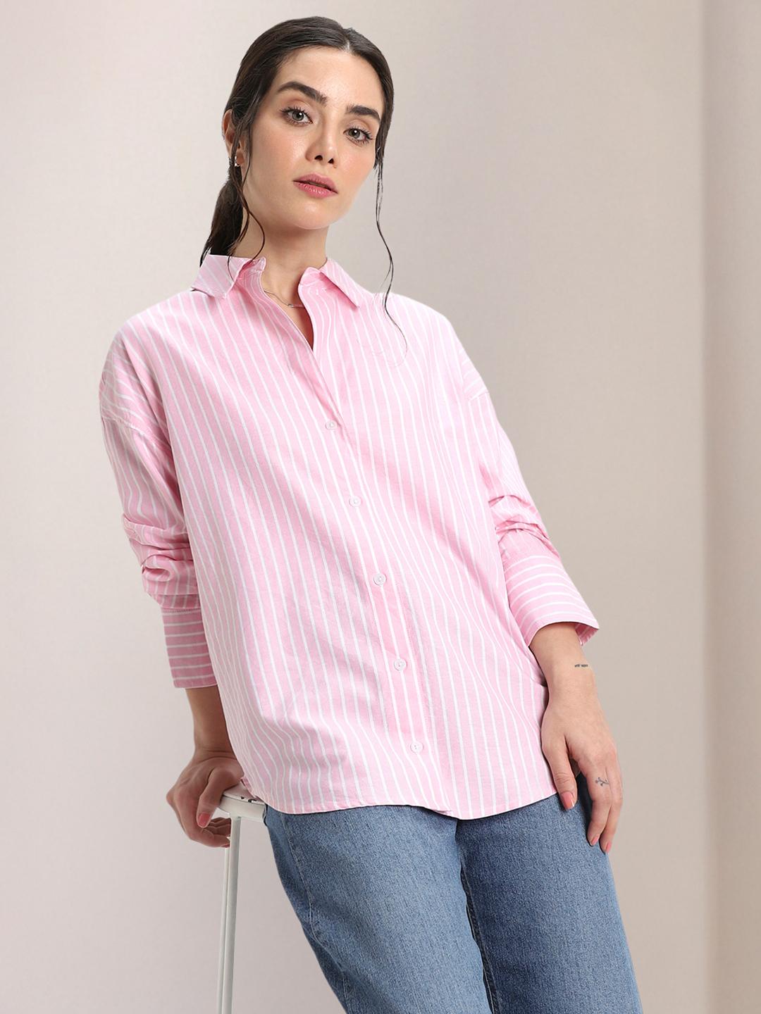 Buy DL Woman Oversized Vertical Striped Oxford Weave Pure