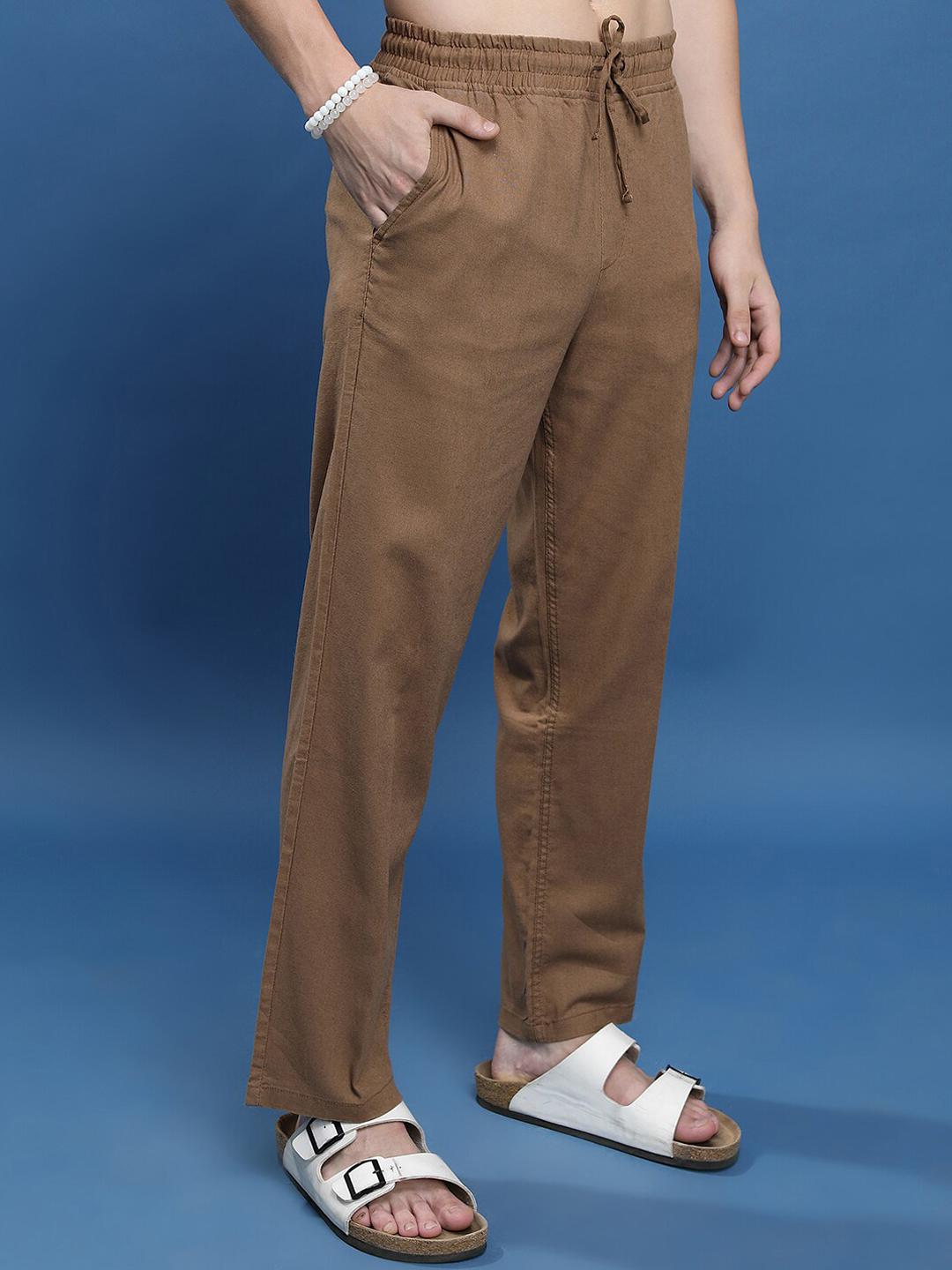 Buy HIGHLANDER Men Mid Rise Cotton Linen Trousers - Trousers for