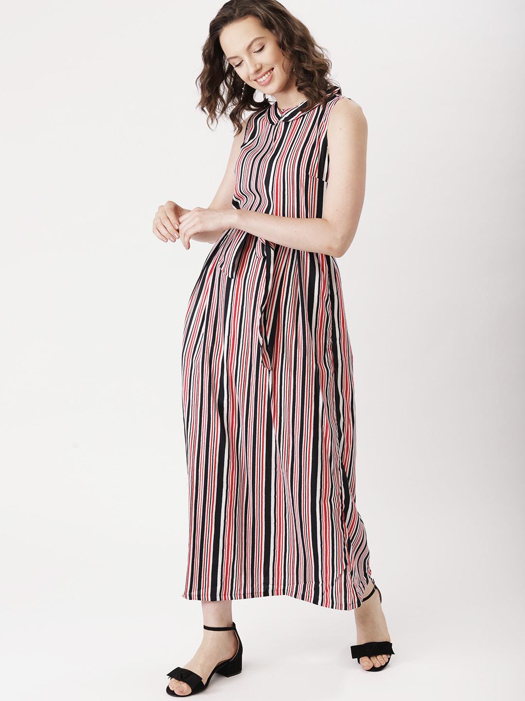 navy blue and red striped maxi dress Monsoon Blue & Orange Jersey Chevron Stripe Maxi 59" Long Dress 12