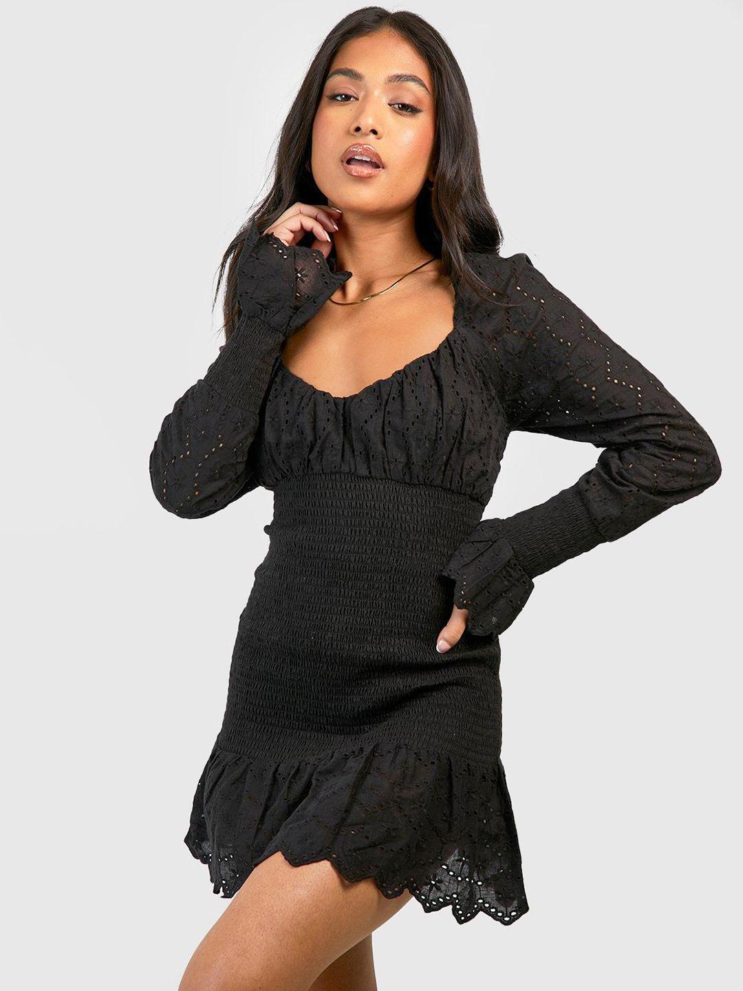 Buy Boohoo Schiffli Pure Cotton Smocked Drop-Waist Mini Dress - Dresses for  Women 25320250