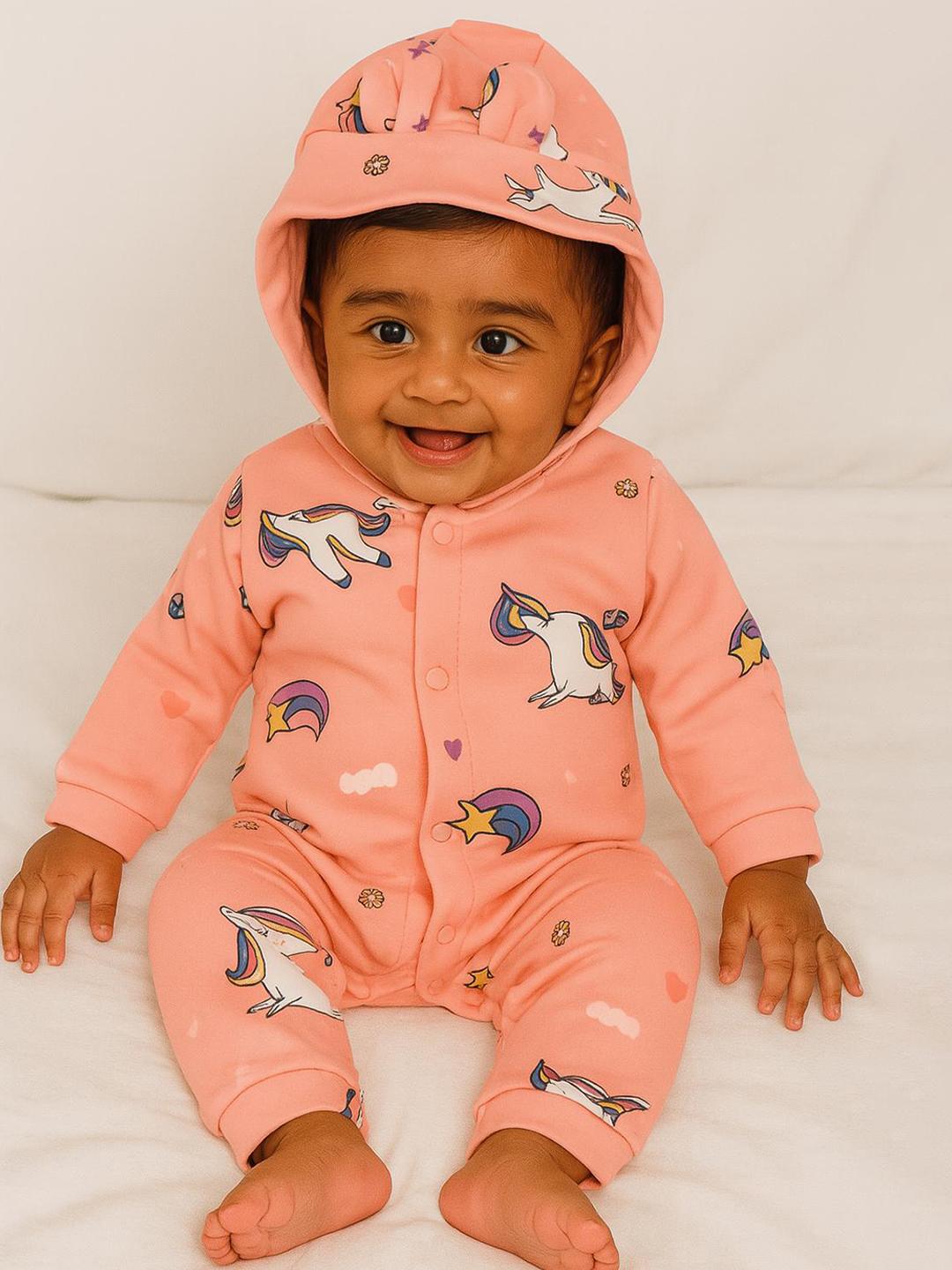 Buy MeeMee Infants Conversational Printed Bonded Hooded Romper