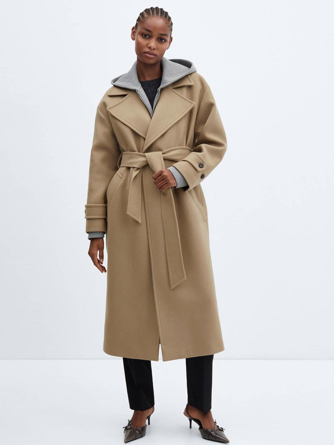 Buy MANGO Wide Lapel Wool Blend Longline Coat with Belt Coats