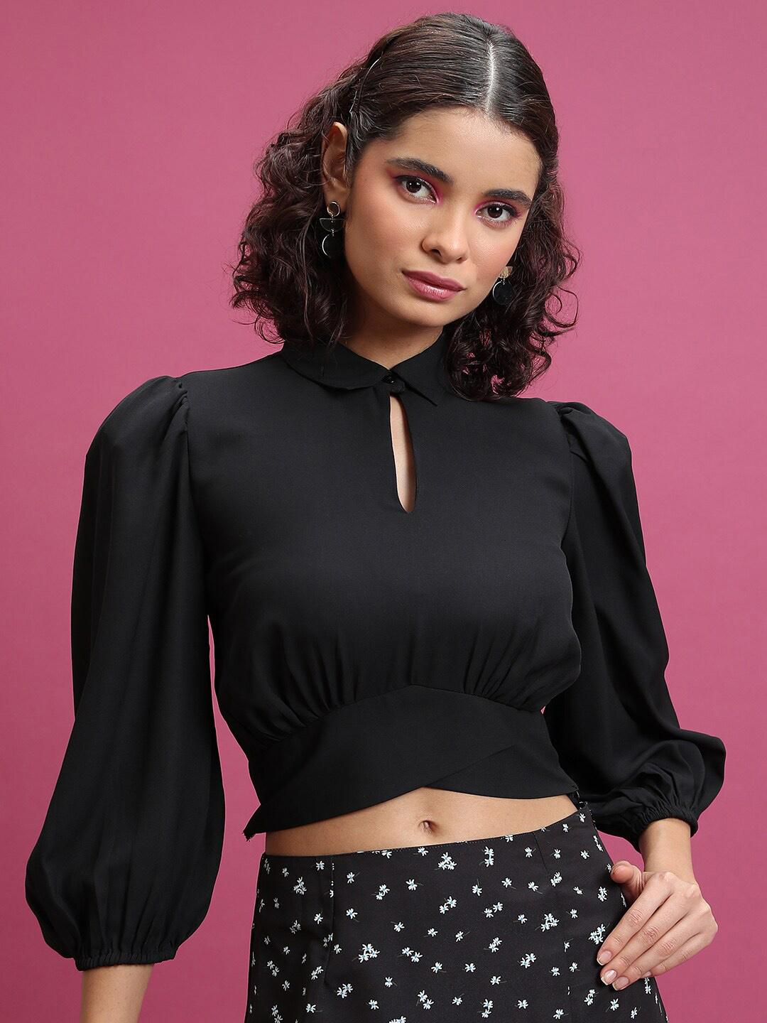 Buy Tokyo Talkies Keyhole Neck Puff Sleeve Blouson Crop Top - Tops