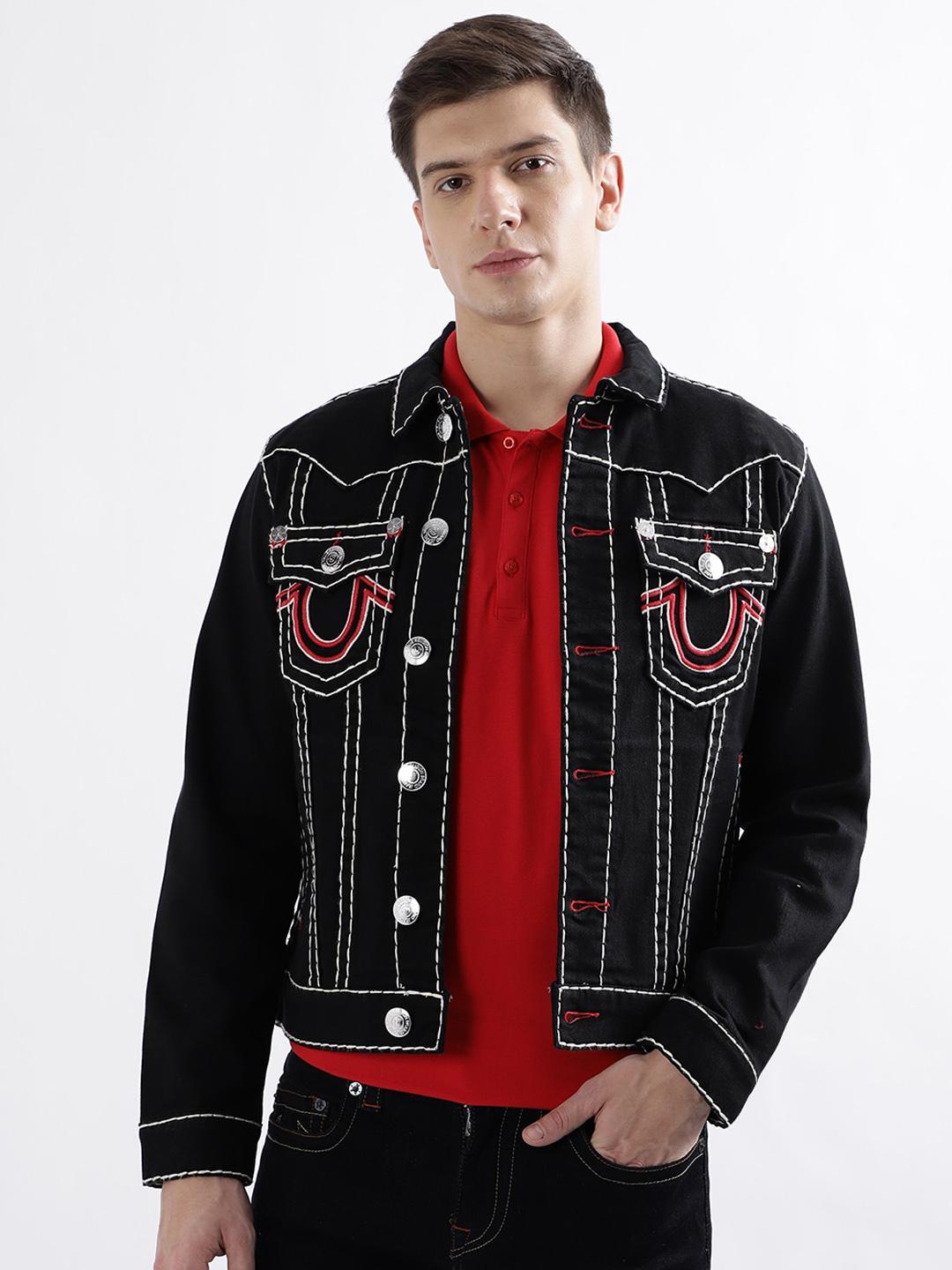 Buy True Religion Washed Crop Denim Jacket with Patchwork