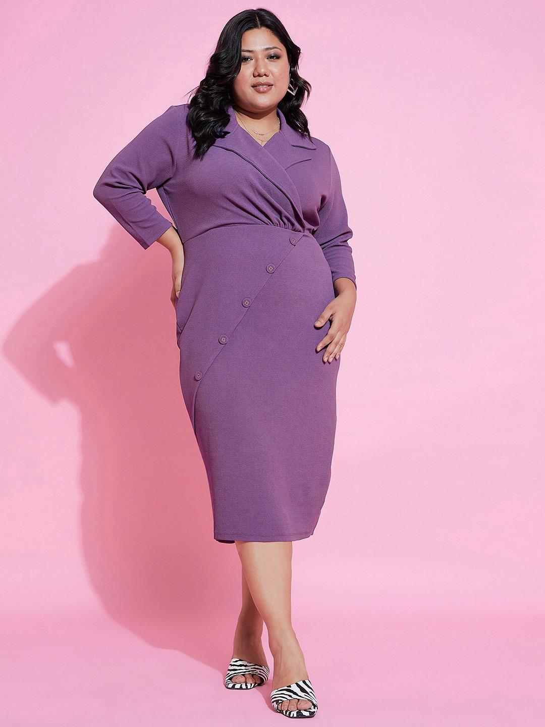 SASSAFRAS Curve Plus Size Shirt Collar Wrap Midi Dress