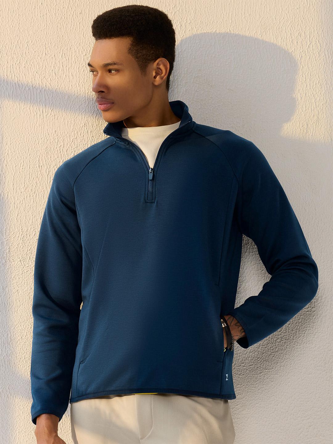 Buy XYXX Men Regular Fit Solid Midnight Blue Half- Zip Sweatshirt