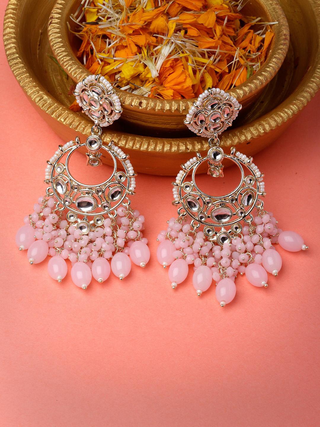 Sukkhi Gold Plated Kundan Studded Beaded Drop Earrings