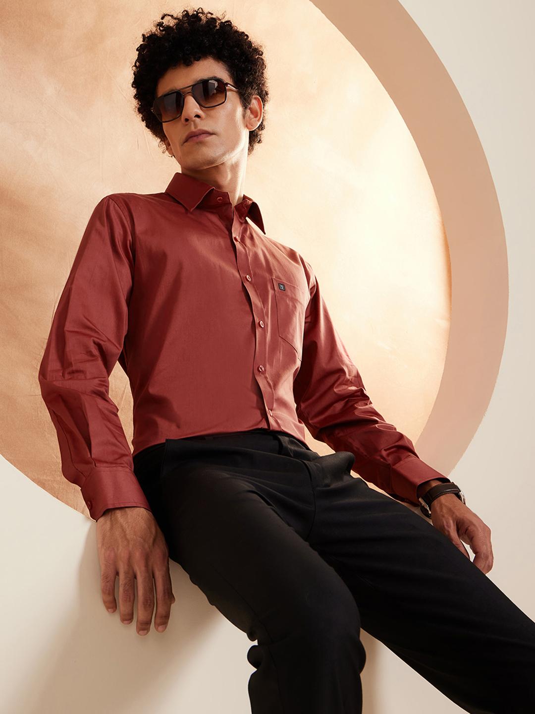 Buy DENNISON Smart Solid Opaque Pure Cotton Satin Shirt Shirts