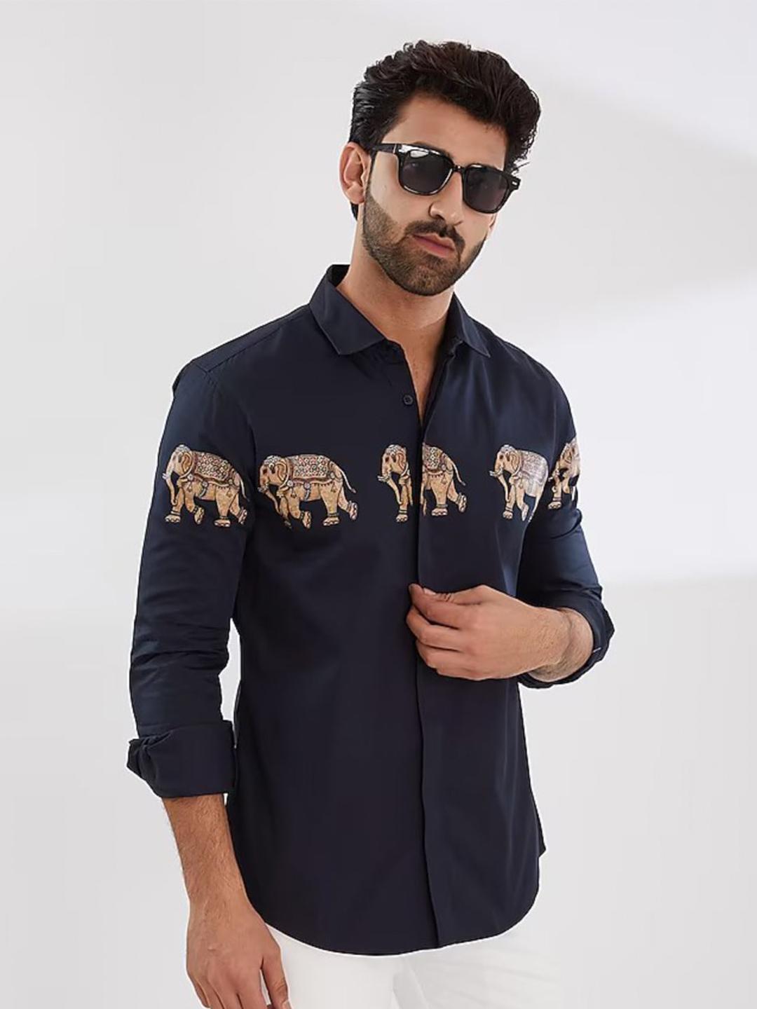 HE SPOKE Printed Satin Stretch Party Shirt - Image 1
